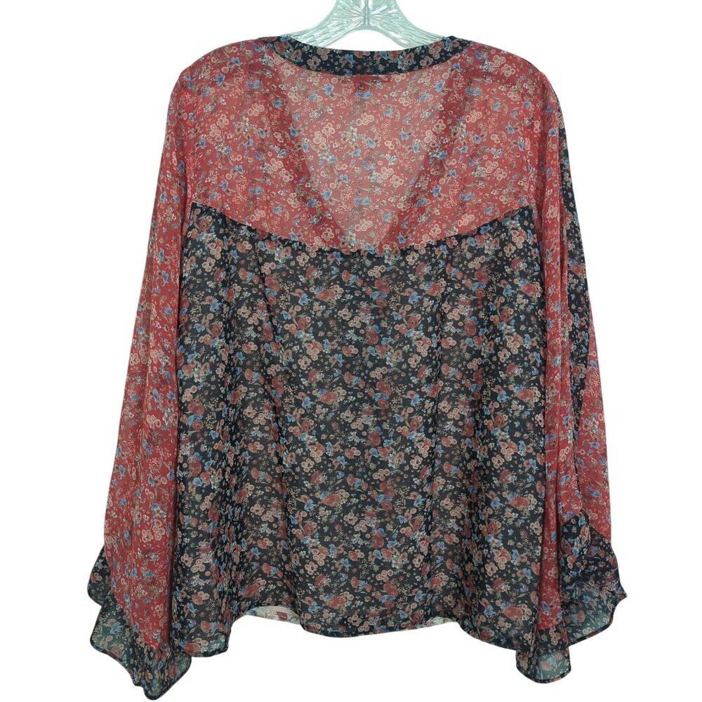 Nanette Lepore floral butterfly sleeves bohemian gypsy saloon pullover‎ blouse M - Picture 3 of 15
